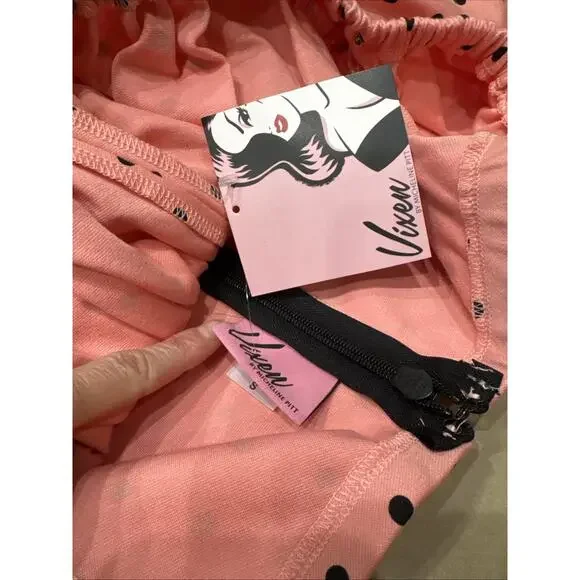 NWT VixenByMichelinePitt Dress,Pink Polka dot Pinup Girl W/belt SzS - Picture 7 of 12